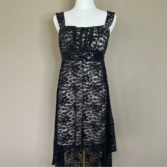 Y2K Whimsigoth Black Lace Semi Formal Dress Women M High Low Dark Coquette Fairy - Picture 2 of 9